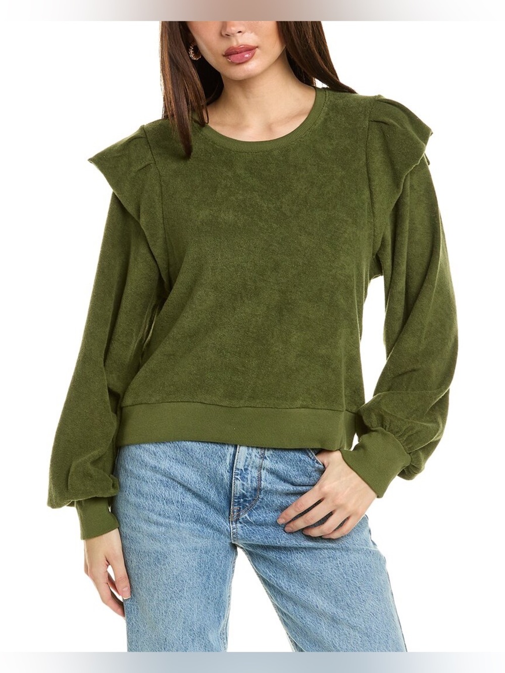Goldie Lewinter Inside Out Ruffled Sweatshirt Pullover Ruffle Shoulder *inv18
